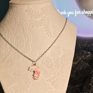 Charming Silver Necklace with Pink Pendant